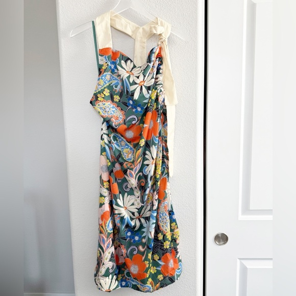 NWT Anthropologie Paisley Floral Celandine Halter Midi Dress Orange Cream - Picture 2 of 7